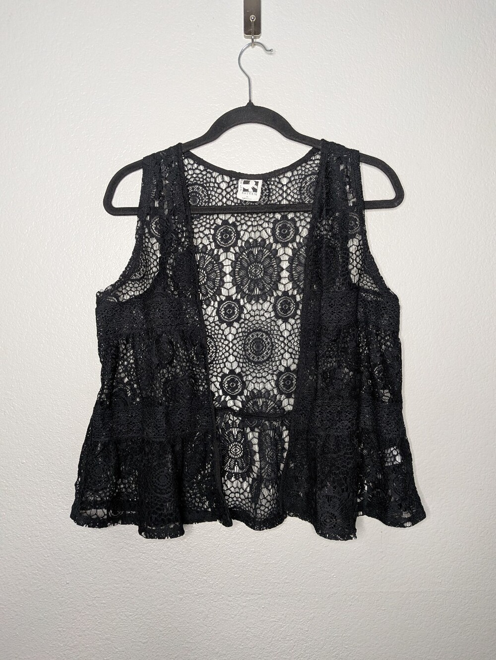 Self Esteem Women Black Floral Goth Fairy Grunge Dark Boho Hippie Lace Vest XL